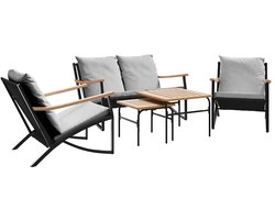 vidaXL - 5-delige - Balkonset - met - kussens - staal - zwart