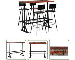 vidaXL 5-delige Barset massief gerecycled hout meerkleurig - Industriele Meubels - Barstoel - Bartafel - Vintage Meubels - Recycled Wood Furniture