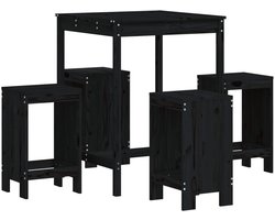 vidaXL 5-delige Barset Massief Grenenhout Zwart Houten Barset - Tuintafel - Barkrukken - Buitendecoratie - Garden Furniture