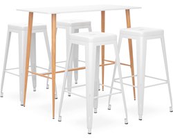 vidaXL 5-delige Barset Wit - Stijlvol & Functioneel Barset - Bar Stools - Keuken Meubels - Salon Meubels - Dining Furniture