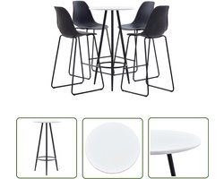 vidaXL 5-delige Barset - Wit & Zwart - Modern Design Bartafel - Barstoelen - Eetkamer - Keuken - Living