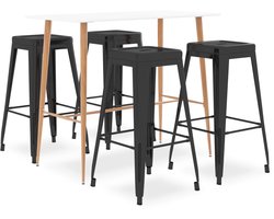 vidaXL 5-delige Barset - Wit & Zwart - Stijlvol Bartafel - Barset - Stapelbare Barkrukken - Houten Look - Wit Meubilair