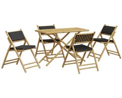vidaXL - 5-delige - Bistroset - inklapbaar - met - kussens - bamboe - donkergrijs