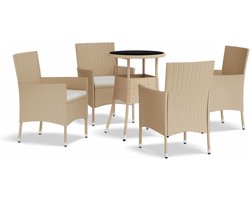 vidaXL - 5-delige - Bistroset - met - kussens - poly - rattan - beige