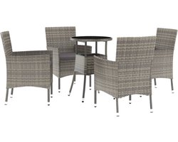 vidaXL - 5-delige - Bistroset - met - kussens - poly - rattan - grijs