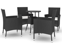 vidaXL - 5-delige - Bistroset - met - kussens - poly - rattan - zwart