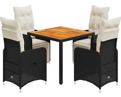 vidaXL - 5-delige - Bistroset - met - kussens - poly - rattan - zwart