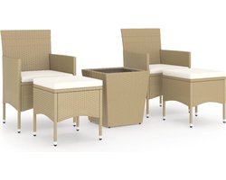 vidaXL - 5-delige - Bistroset - poly - rattan - en - gehard - glas - beige