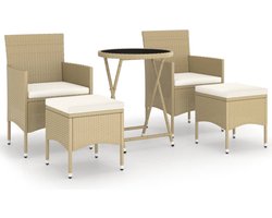vidaXL - 5-delige - Bistroset - poly - rattan - en - gehard - glas - beige