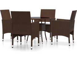 vidaXL - 5-delige - Bistroset - poly - rattan - en - gehard - glas - bruin