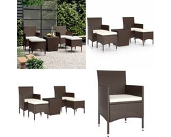 vidaXL 5-delige Bistroset poly rattan en gehard glas bruin - Bistroset - Bistroset - Balkonset - Tuinset