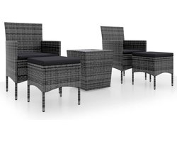 vidaXL - 5-delige - Bistroset - poly - rattan - en - gehard - glas - grijs