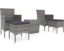 vidaXL - 5-delige - Bistroset - poly - rattan - en - gehard - glas - grijs