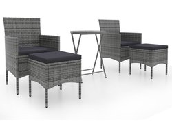 vidaXL - 5-delige - Bistroset - poly - rattan - en - gehard - glas - grijs