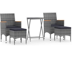 vidaXL - 5-delige - Bistroset - poly - rattan - en - gehard - glas - grijs