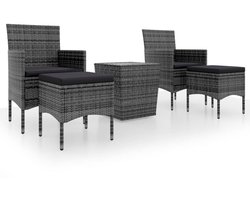 vidaXL 5-delige Bistroset poly rattan en gehard glas grijs - Bistroset - Bistrosets - Tuinset - Balkonset