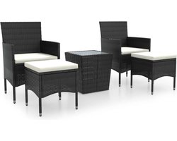 vidaXL - 5-delige - Bistroset - poly - rattan - en - gehard - glas - zwart