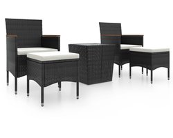 vidaXL 5-delige Bistroset poly rattan en gehard glas zwart - Bistroset - Bistrosets - Tuinset - Balkonset