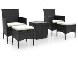 vidaXL 5-delige Bistroset poly rattan en gehard glas zwart - Bistroset - Bistrosets - Tuinset - Balkonset