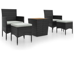 vidaXL - 5-delige - Bistroset - poly - rattan - en - massief - acaciahout - zwart