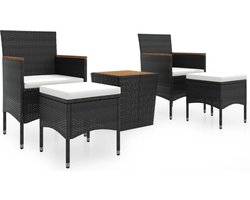 vidaXL - 5-delige - Bistroset - poly - rattan - en - massief - acaciahout - zwart