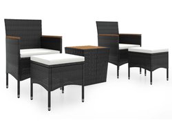 vidaXL 5-delige Bistroset poly rattan en massief acaciahout zwart - Bistroset - Bistrosets - Tuinset - Balkonset