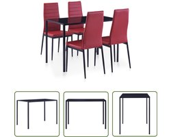 vidaXL 5-delige Eethoek - Wijnrood - Stijlvol Design Eetkamerset - Eettafel - Eetkamerstoelen - Wijnrood - Rood