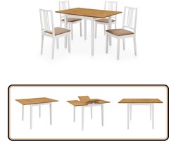 vidaXL 5-delige Eethoek - Wit - Uitschuifbare Tafel Eetkamer Set - Eettafel - Eetkamerstoel - Houten Meubilair - Salontafel