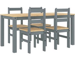 vidaXL - 5-delige - Eetset - PANAMA - massief - grenenhout - grijs