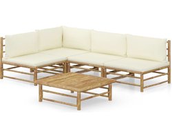 vidaXL - 5-delige - Loungeset - met - crèmewitte - kussens - bamboe