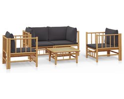 vidaXL - 5-delige - Loungeset - met - kussens - bamboe - donkergrijs
