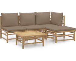 vidaXL - 5-delige - Loungeset - met - kussens - bamboe - taupe