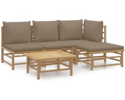 vidaXL - 5-delige - Loungeset - met - kussens - bamboe - taupe