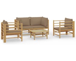 vidaXL - 5-delige - Loungeset - met - kussens - bamboe - taupe