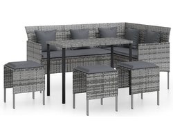 vidaXL - 5-delige - Loungeset - met - kussens - L-vormig - poly - rattan - grijs