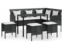 vidaXL - 5-delige - Loungeset - met - kussens - L-vormig - poly - rattan - zwart