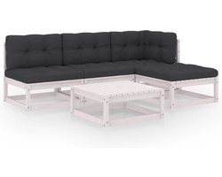 vidaXL - 5-delige - Loungeset - met - kussens - massief - grenenhout