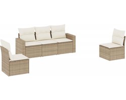 vidaXL - 5-delige - Loungeset - met - kussens - poly - rattan - beige