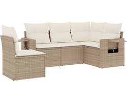 vidaXL - 5-delige - Loungeset - met - kussens - poly - rattan - beige