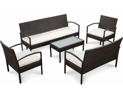 vidaXL - 5-delige - Loungeset - met - kussens - poly - rattan - bruin