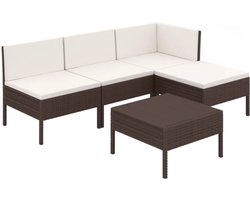 vidaXL - 5-delige - Loungeset - met - kussens - poly - rattan - bruin