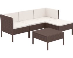 vidaXL - 5-delige - Loungeset - met - kussens - poly - rattan - bruin