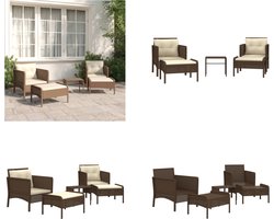 vidaXL - 5-delige - Loungeset - met - kussens - poly - rattan - bruin