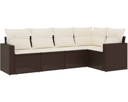 vidaXL - 5-delige - Loungeset - met - kussens - poly - rattan - bruin