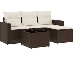 vidaXL - 5-delige - Loungeset - met - kussens - poly - rattan - bruin