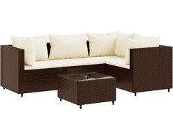 vidaXL - 5-delige - Loungeset - met - kussens - poly - rattan - bruin