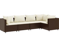 vidaXL - 5-delige - Loungeset - met - kussens - poly - rattan - bruin