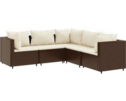 vidaXL - 5-delige - Loungeset - met - kussens - poly - rattan - bruin
