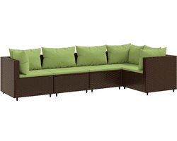vidaXL - 5-delige - Loungeset - met - kussens - poly - rattan - bruin