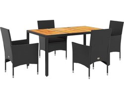 vidaXL - 5-delige - Loungeset - met - kussens - poly - rattan - en - acaciahout - zwart